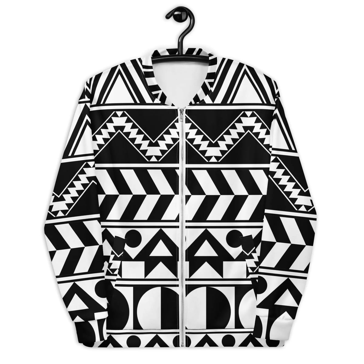 Unisex Bomber Jacket - Black and white aztec african pattern, 2XL, 1