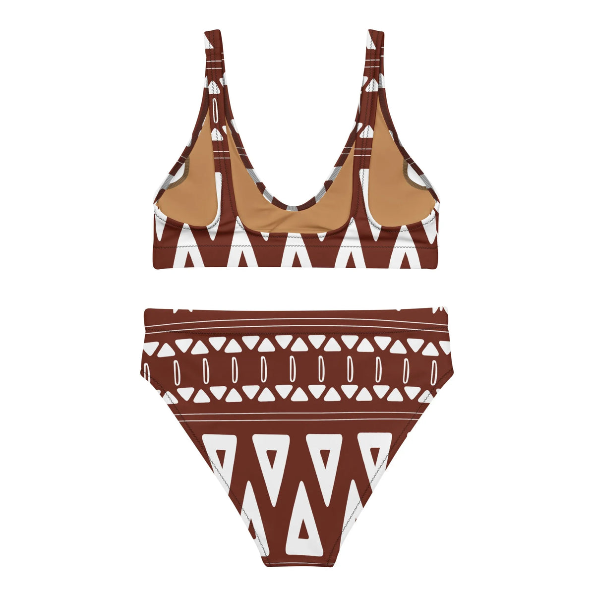 Brown African Pattern Women Recycled High-waisted Bikini