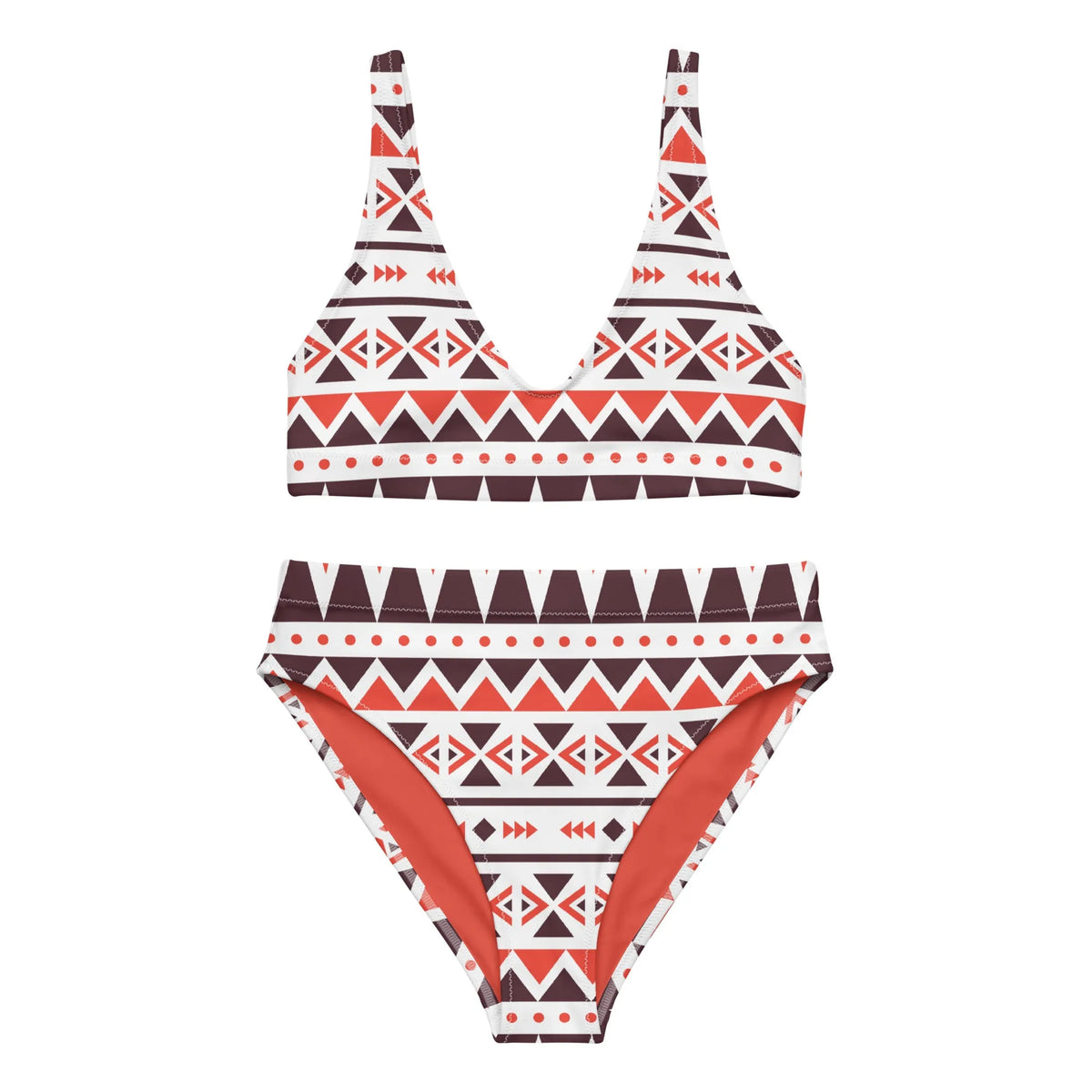 Brown and Orange Recycled High Waisted Bikini for Women - XS, 1