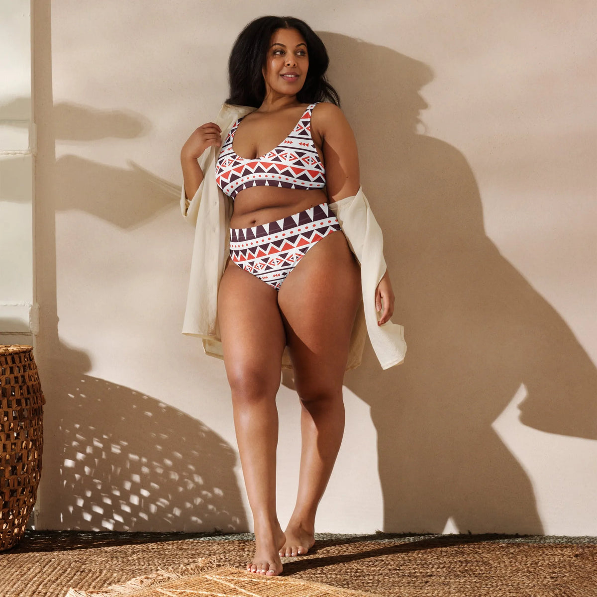 Brown and Orange Recycled High Waisted Bikini for Women