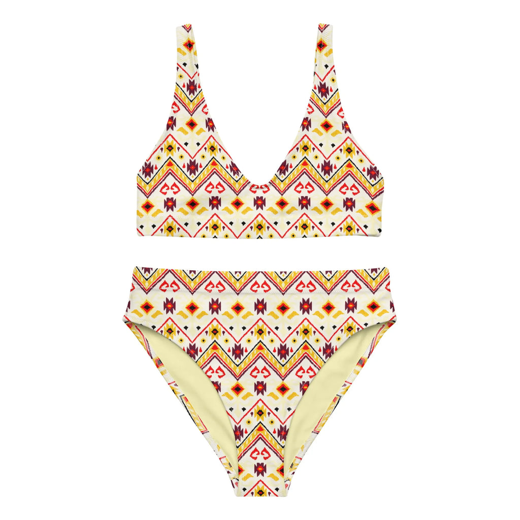 Yellow African Pattern Aztec Recycled High-waisted Bikini - XS, 1