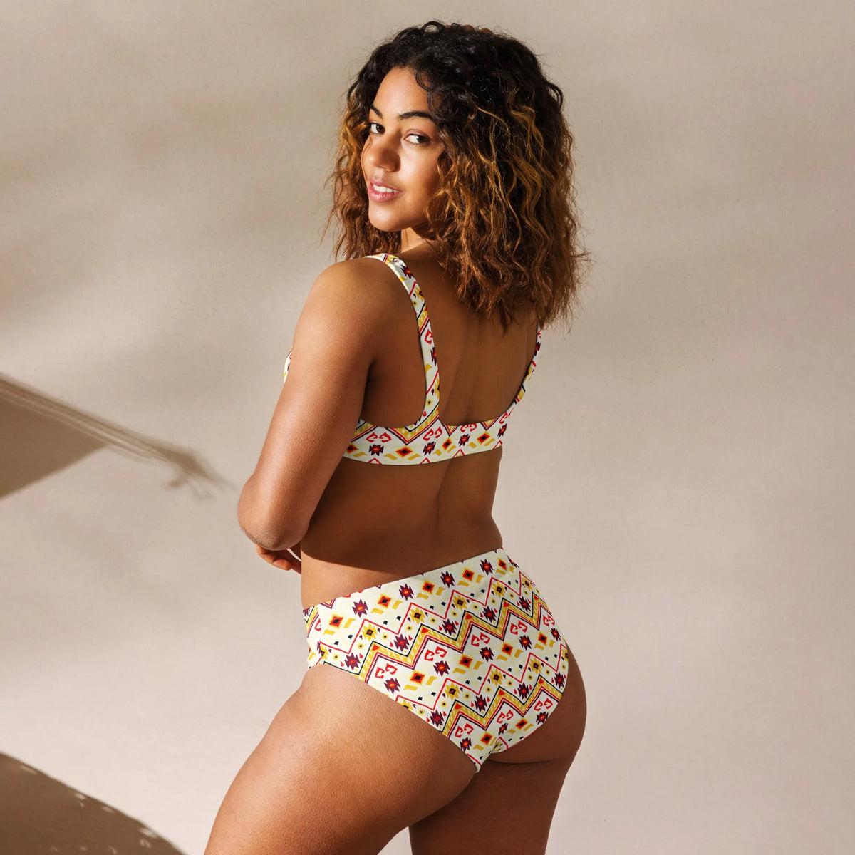 Yellow African Pattern Aztec Recycled High-waisted Bikini