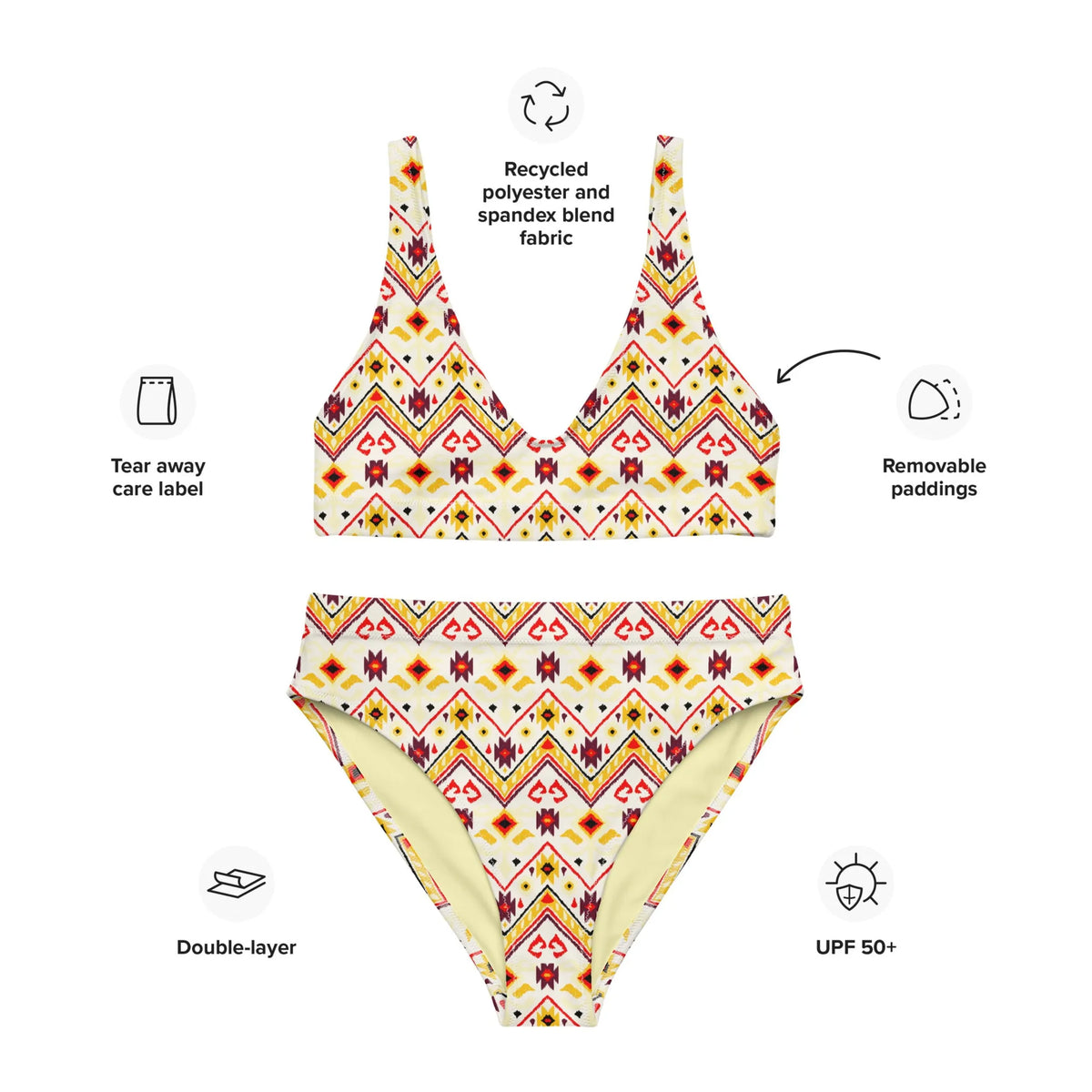 Yellow African Pattern Aztec Recycled High-waisted Bikini