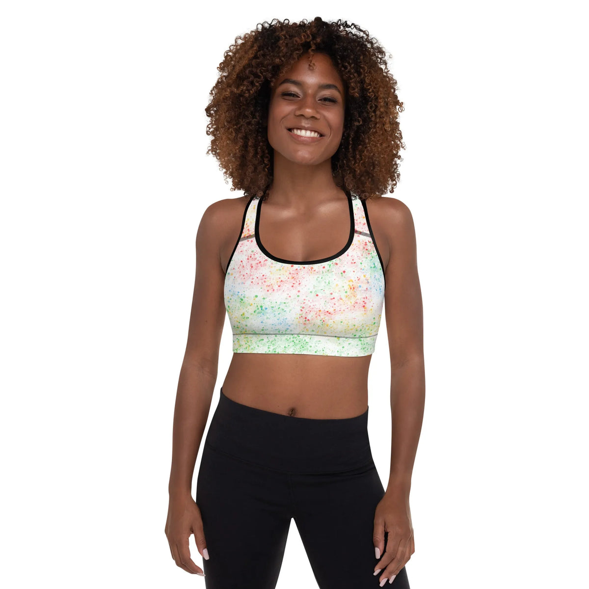 Tie Dye Splash Activewear Sports Bra - Black, XL, 1