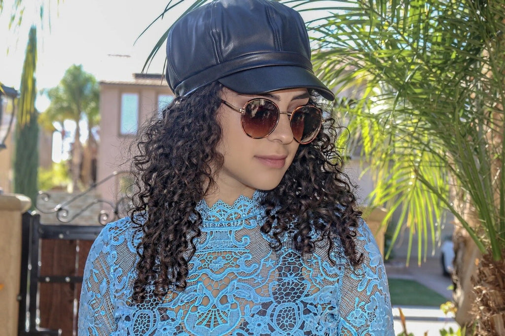 Vegan Leather Newsboy Hat Black