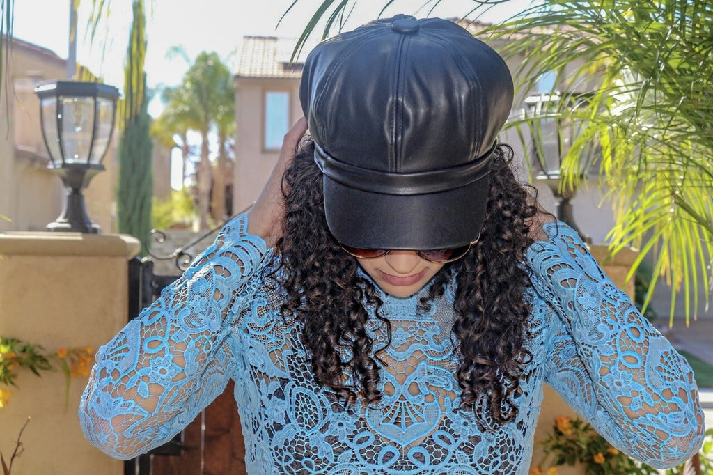 Vegan Leather Newsboy Hat Black