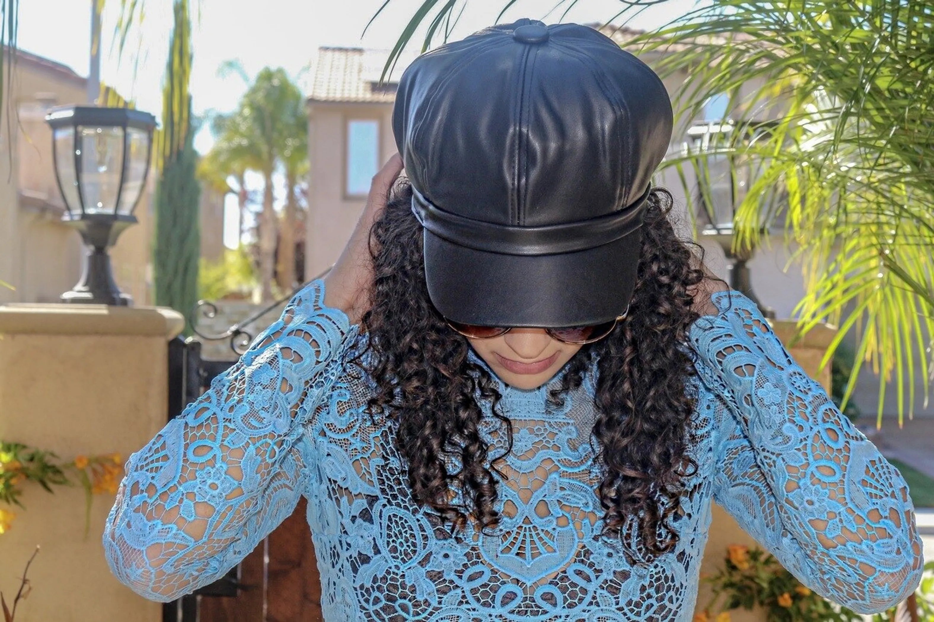 Vegan Leather Newsboy Hat Black