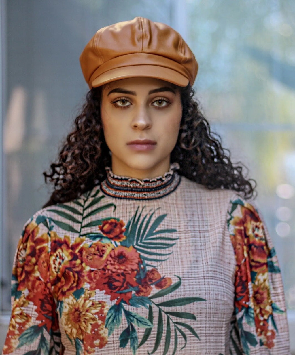 Vegan Leather Newsboy Hat Camel