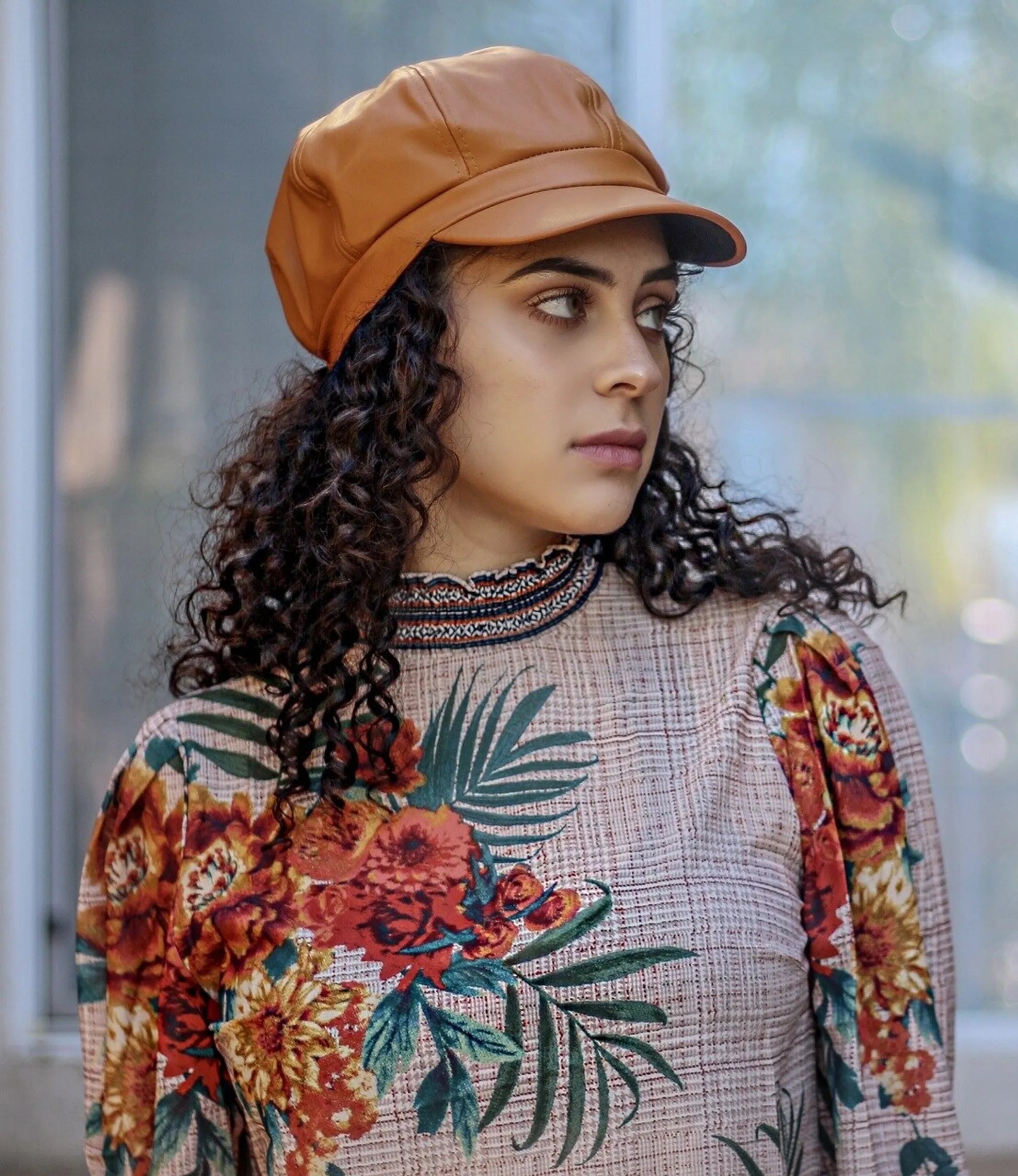 Vegan Leather Newsboy Hat Camel