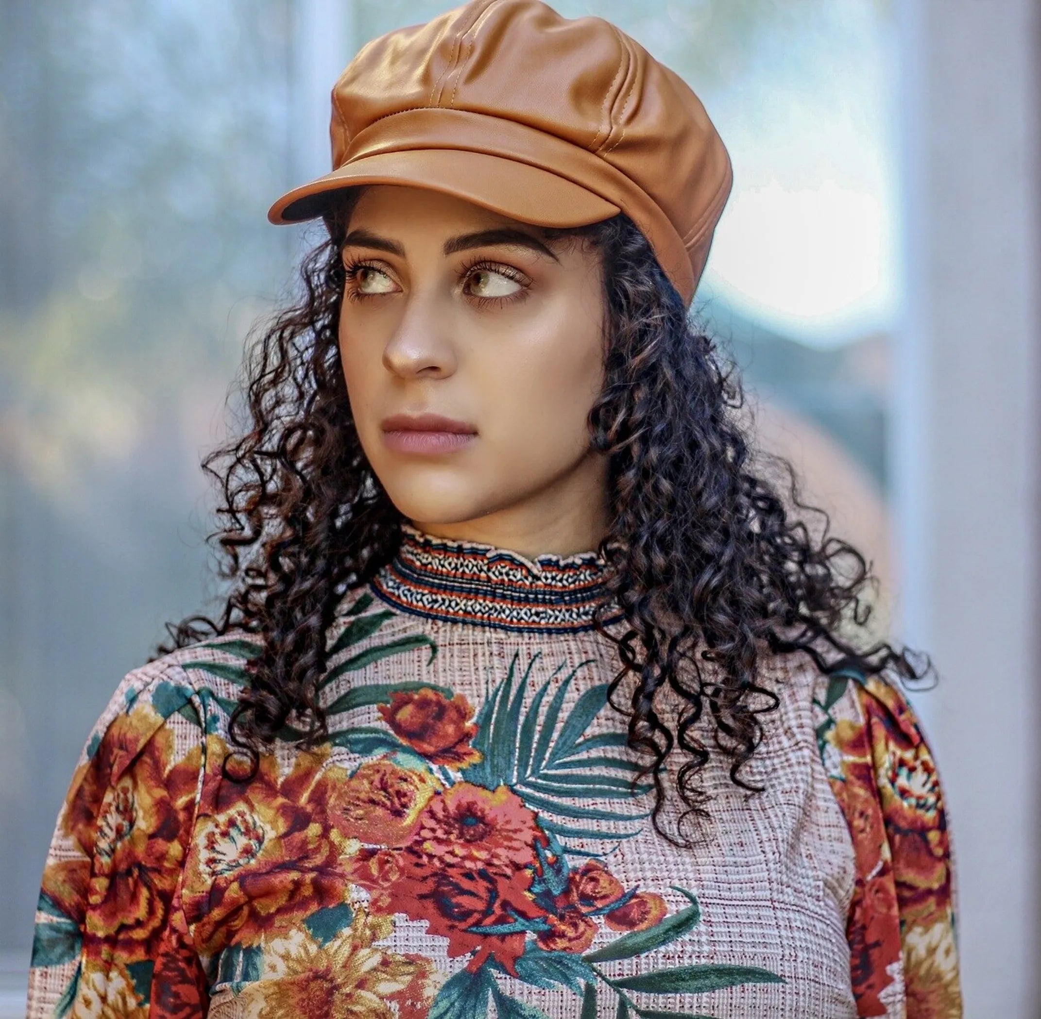 Vegan Leather Newsboy Hat Camel
