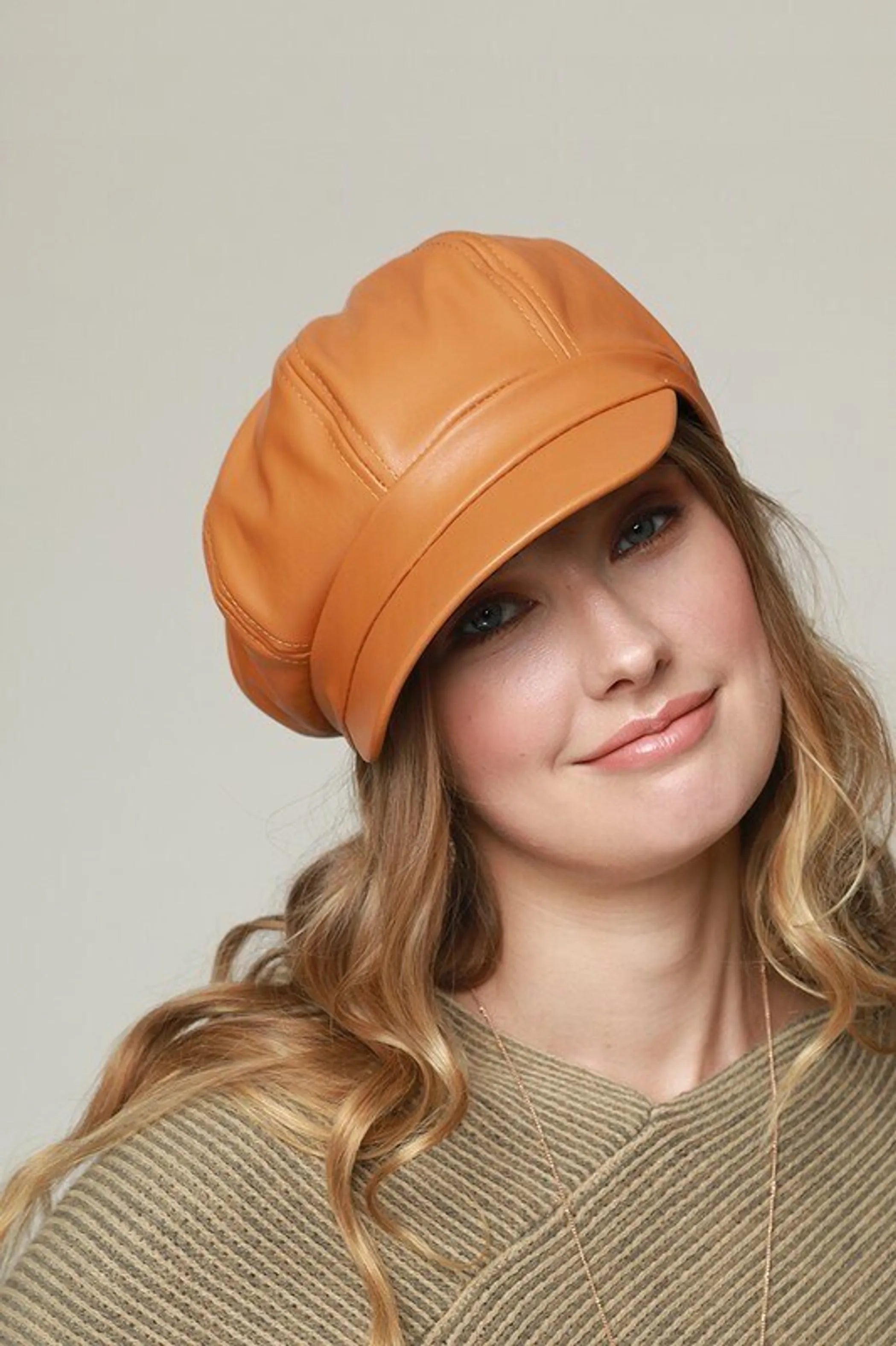 Vegan Leather Newsboy Hat Camel