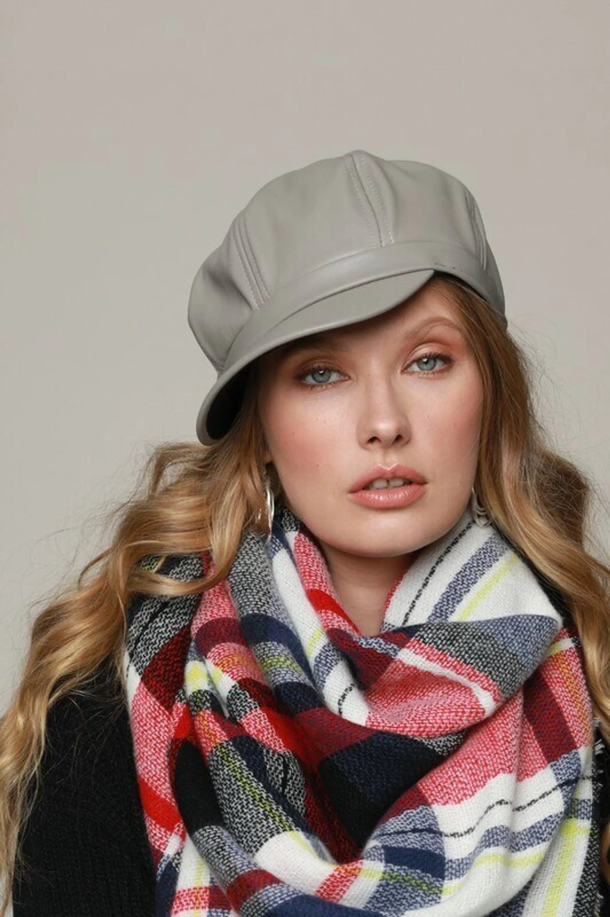 Vegan Leather Newsboy Hat Grey