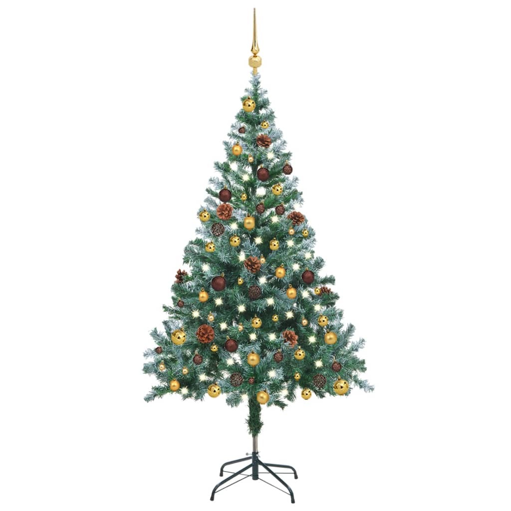 Frosted Pre-lit Christmas Tree with Ball Set&Pinecones 59.1