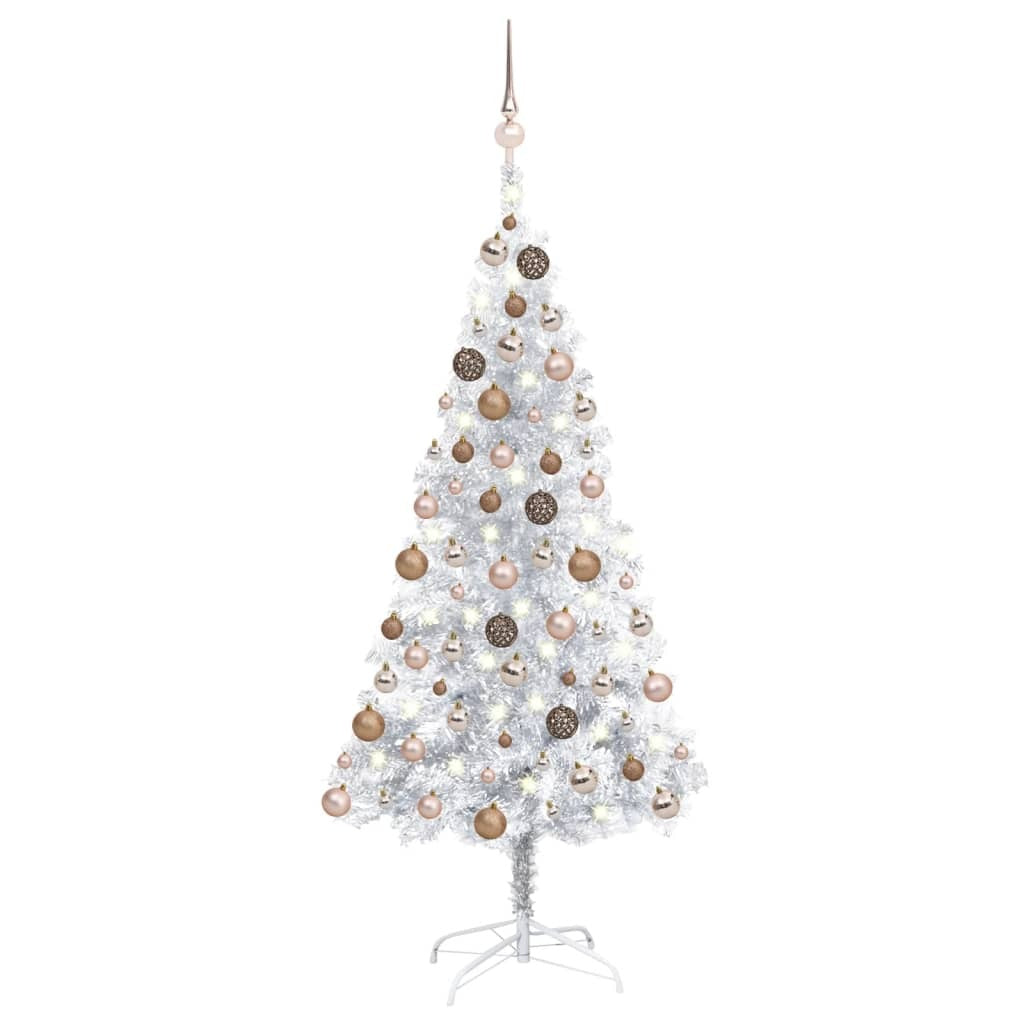 Artificial Pre-lit Christmas Tree with Ball Set Silver 59.1" PET