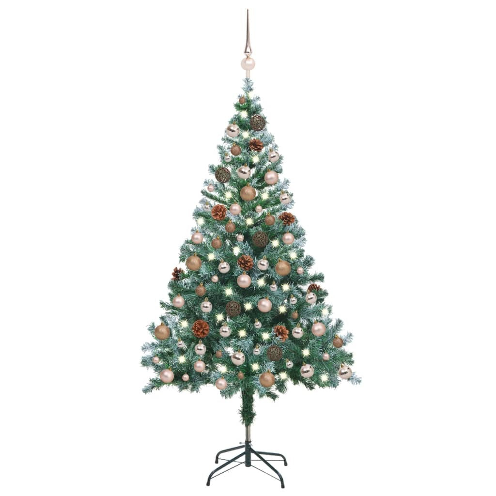 Frosted Pre-lit Christmas Tree with Ball Set Pinecones 59.1