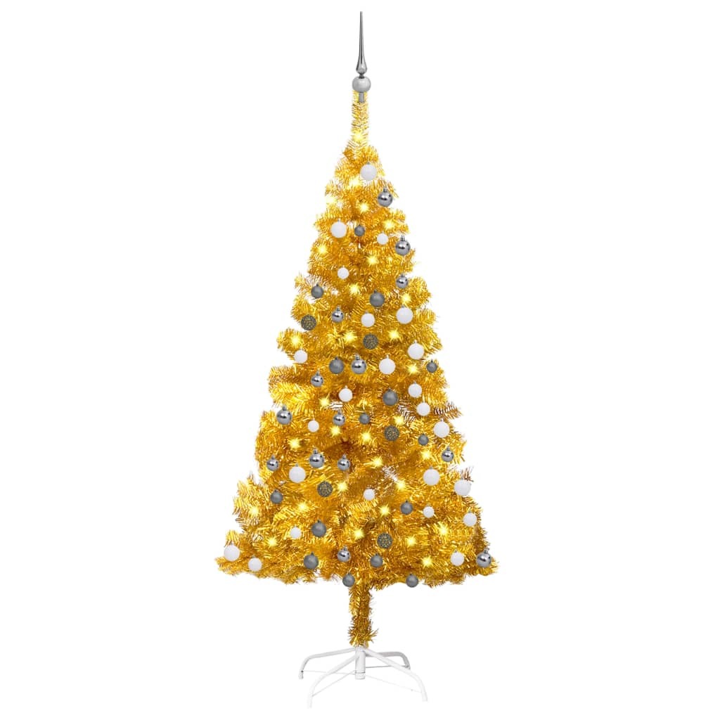 Artificial Pre-lit Christmas Tree with Ball Set Gold 59.1" PET