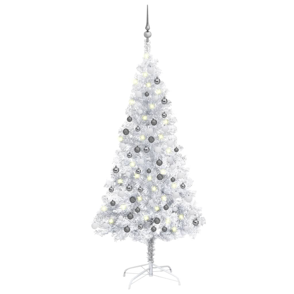 Artificial Pre-lit Christmas Tree with Ball Set Silver 59.1" PET