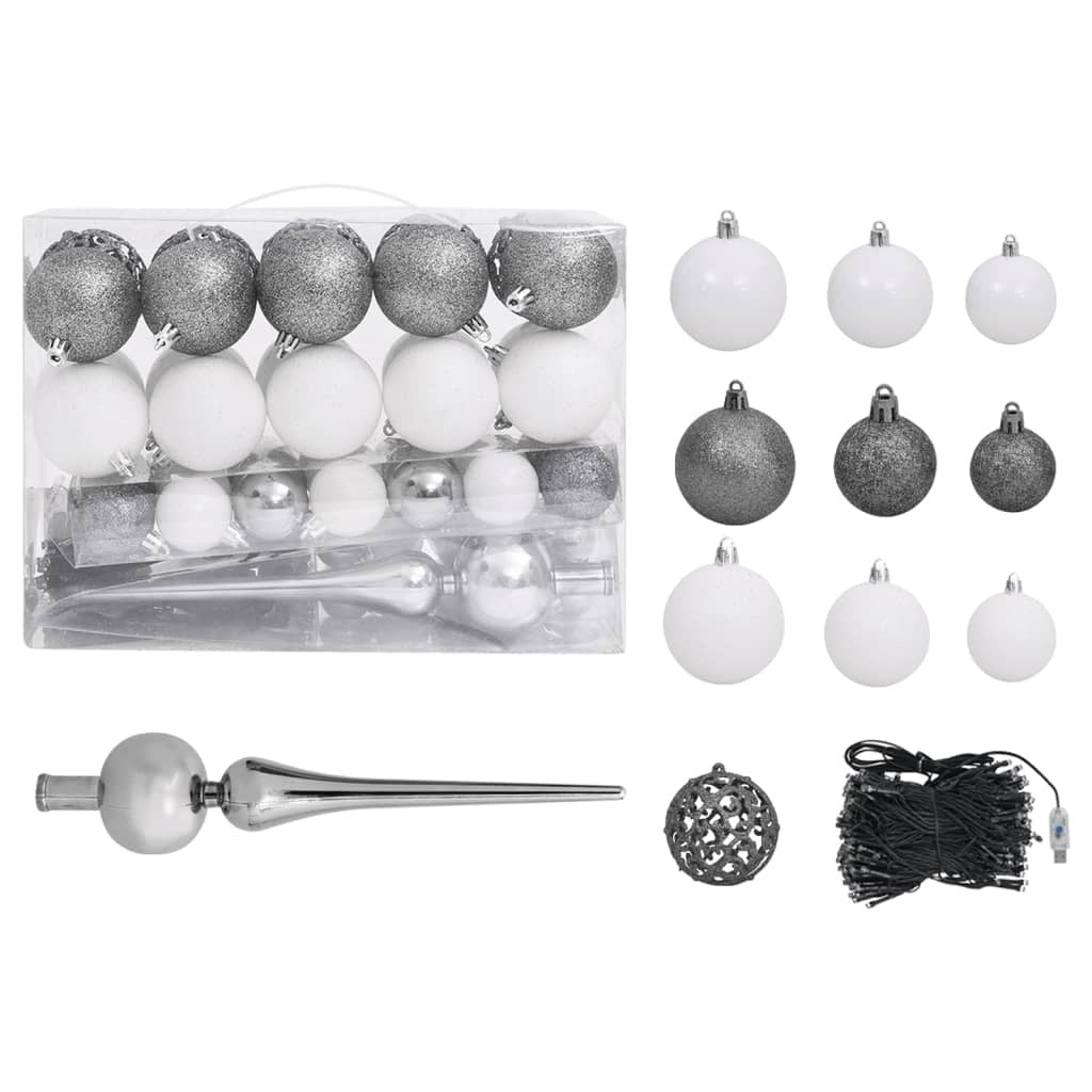Artificial Pre-lit Christmas Tree with Ball Set Silver 59.1" PET