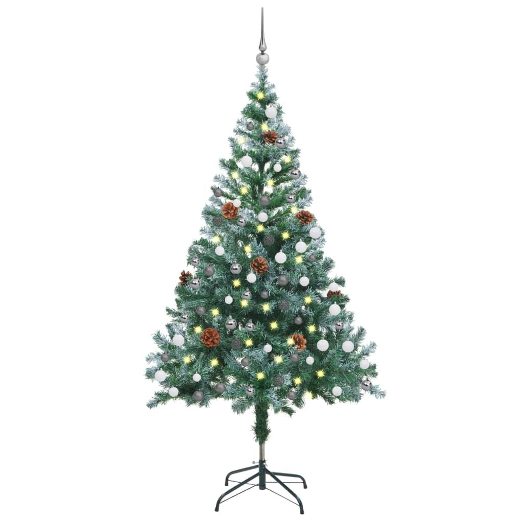 Frosted Pre-lit Christmas Tree with Ball Set Pinecones 59.1