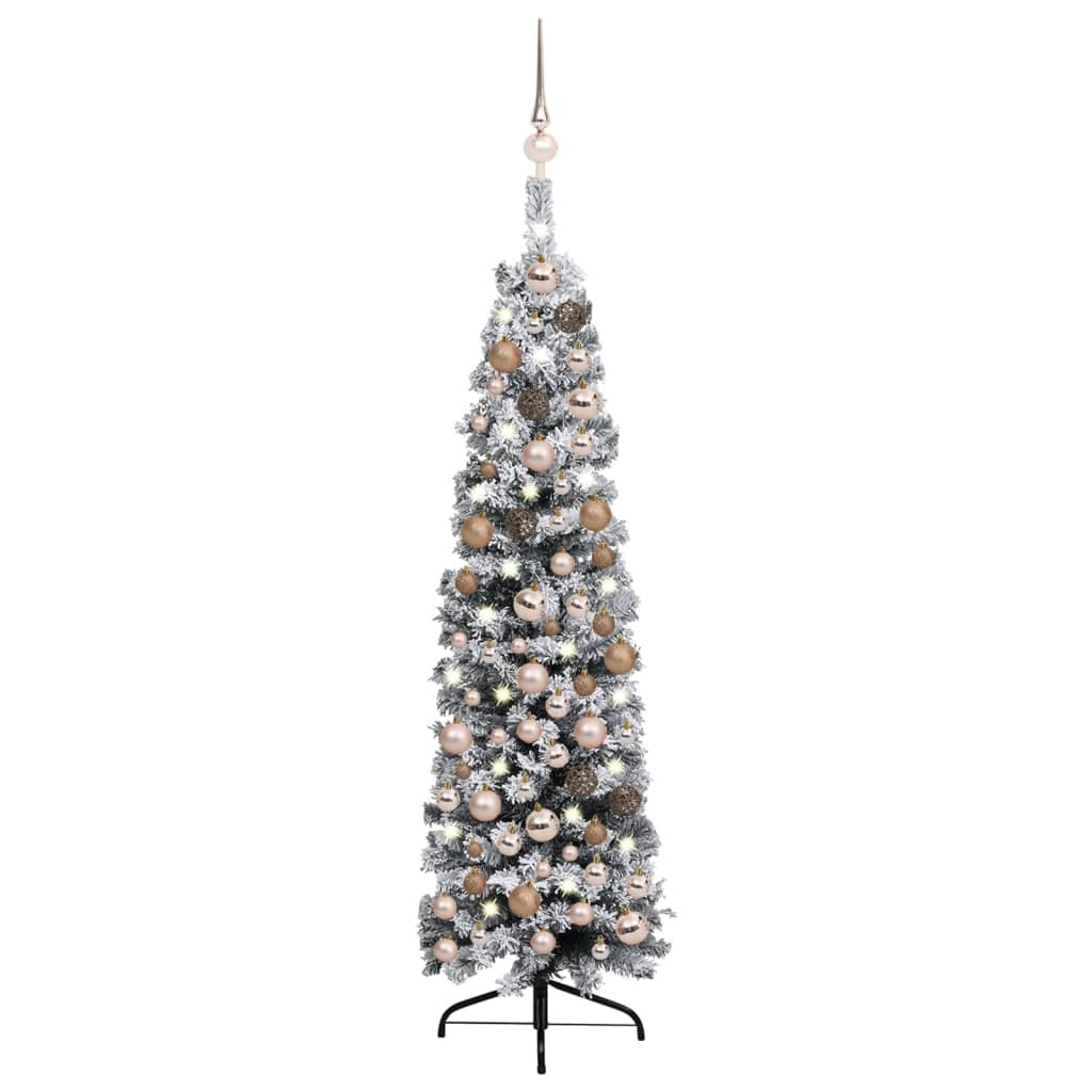 Slim Pre-lit Christmas Tree with Ball Set&Flocked Snow Green 47.2