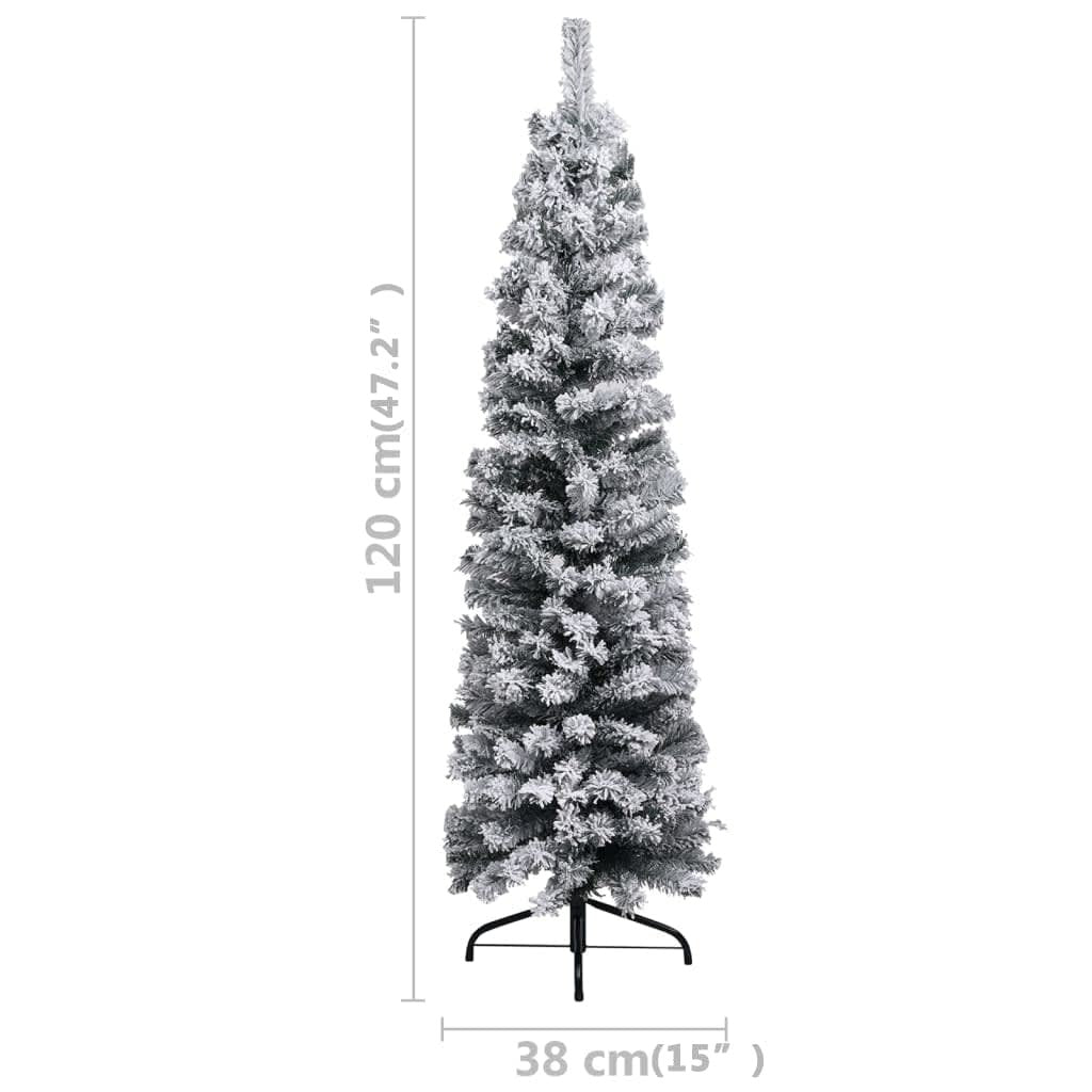 Slim Pre-lit Christmas Tree with Ball Set&Flocked Snow Green 47.2