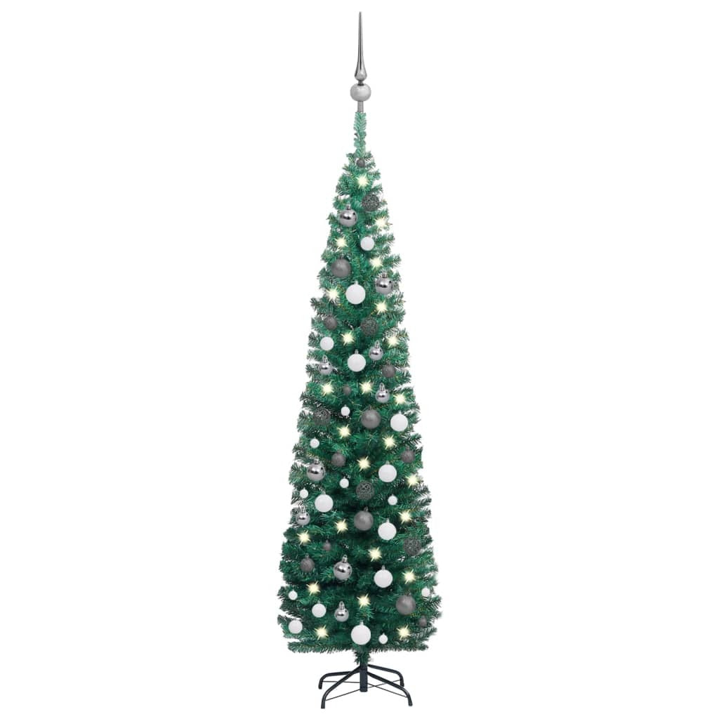 Slim Artificial Pre-lit Christmas Tree with Ball Set Green 70.9
