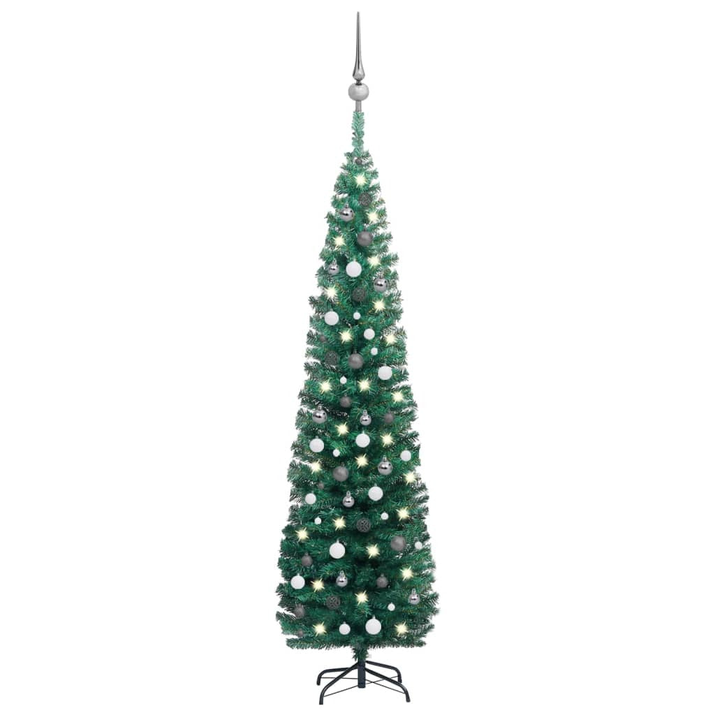 Slim Artificial Pre-lit Christmas Tree with Ball Set Green 94.5