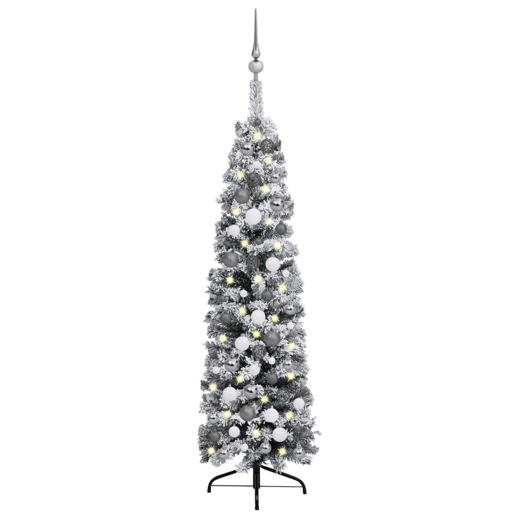 Slim Pre-lit Christmas Tree with Ball Set&Flocked Snow Green 47.2