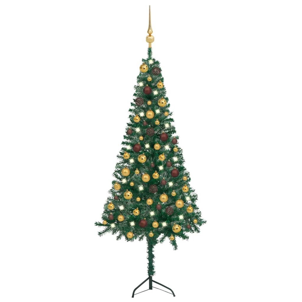Corner Artificial Christmas Tree LEDs&Ball Set Green 47.2" PVC