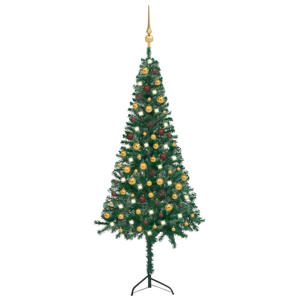 Corner Artificial Christmas Tree LEDs&Ball Set Green 70.9" PVC
