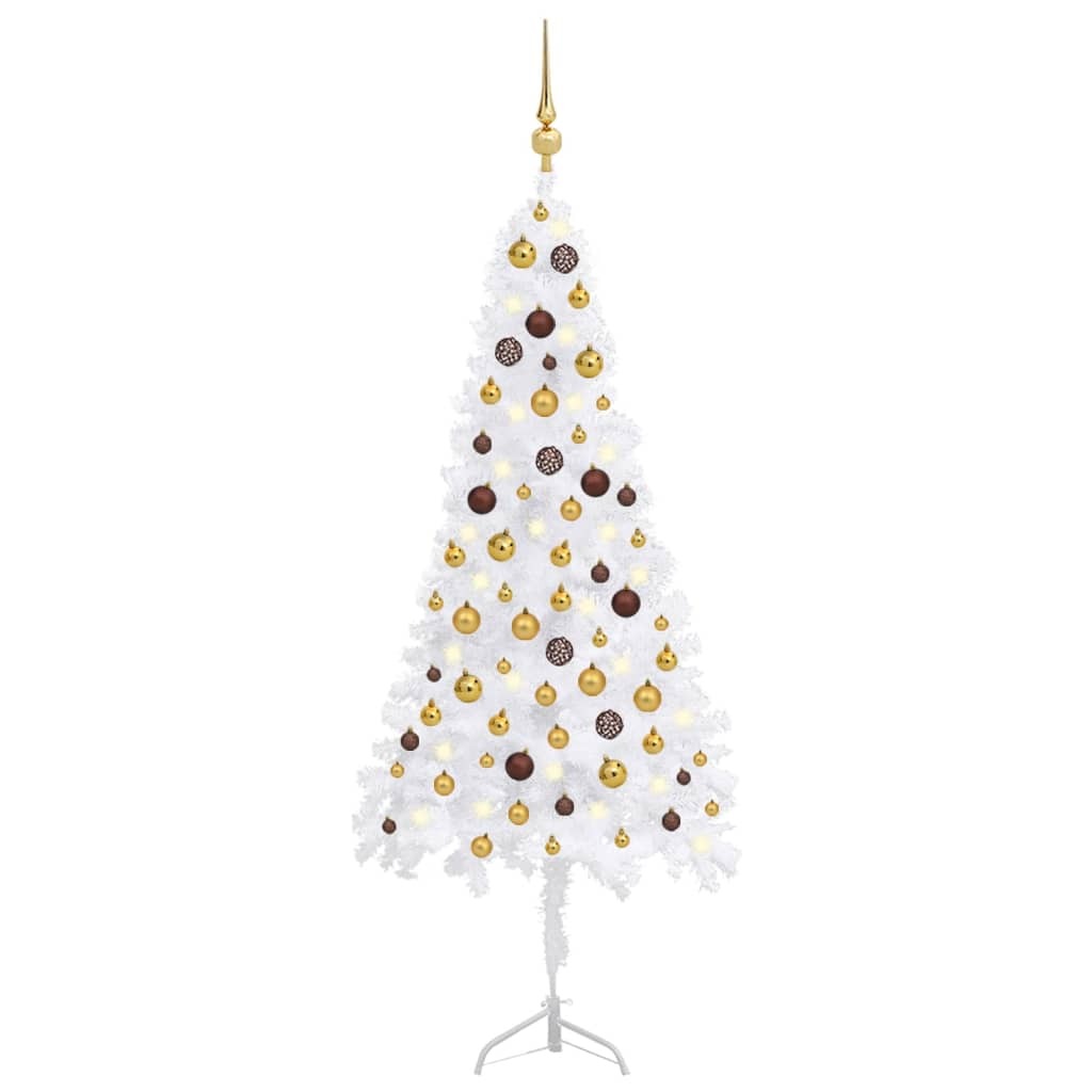 Corner Artificial Christmas Tree LEDs&Ball Set White 59.1" PVC