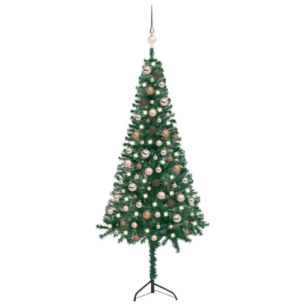 Corner Artificial Christmas Tree LEDs&Ball Set Green 59.1" PVC