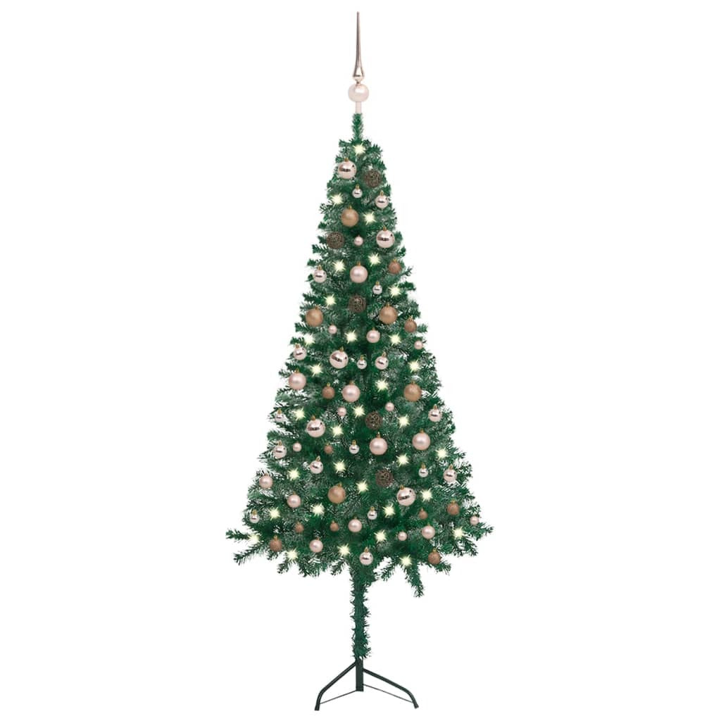 Corner Artificial Christmas Tree LEDs&Ball Set Green 70.9" PVC