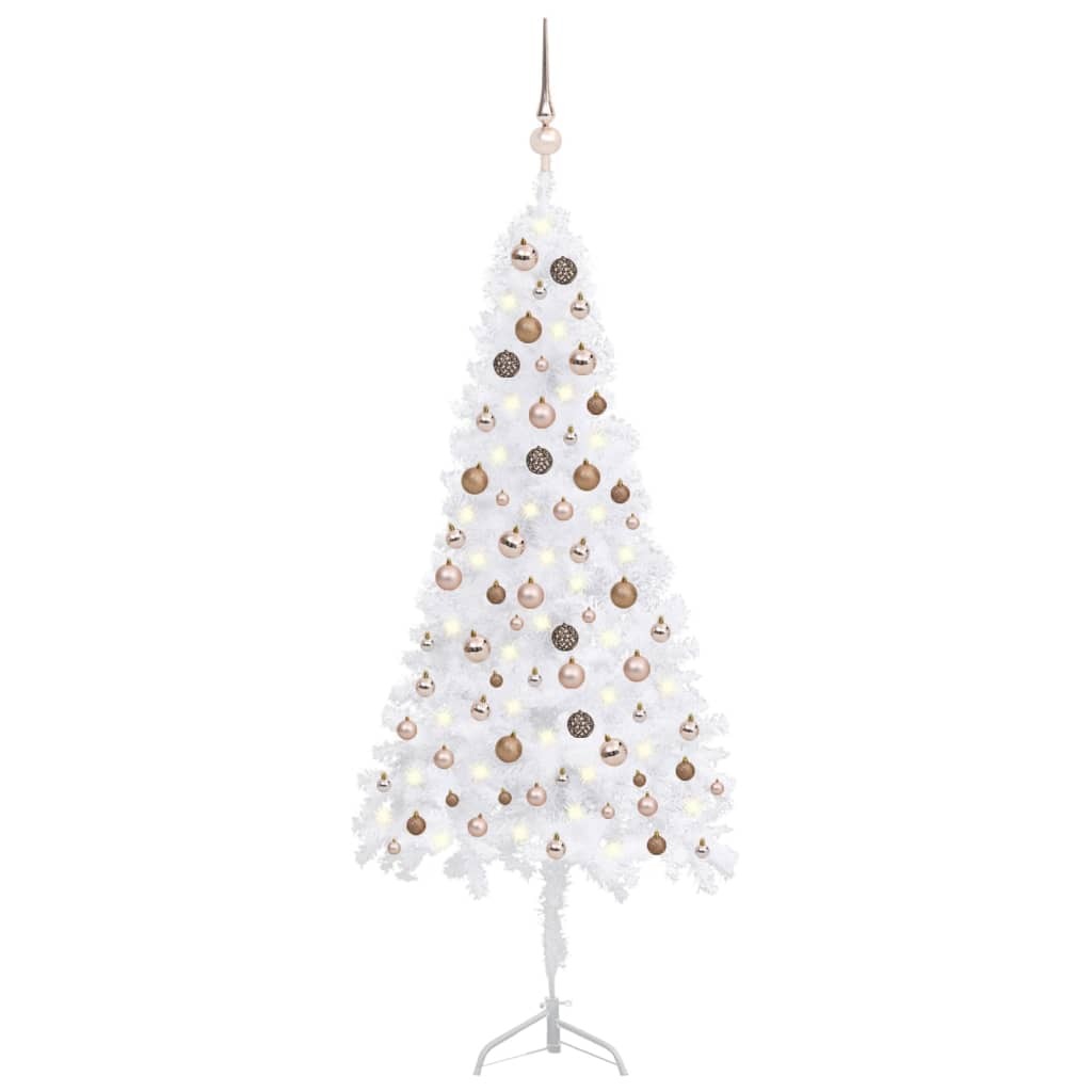 Corner Artificial Christmas Tree LEDs&Ball Set White 70.9" PVC