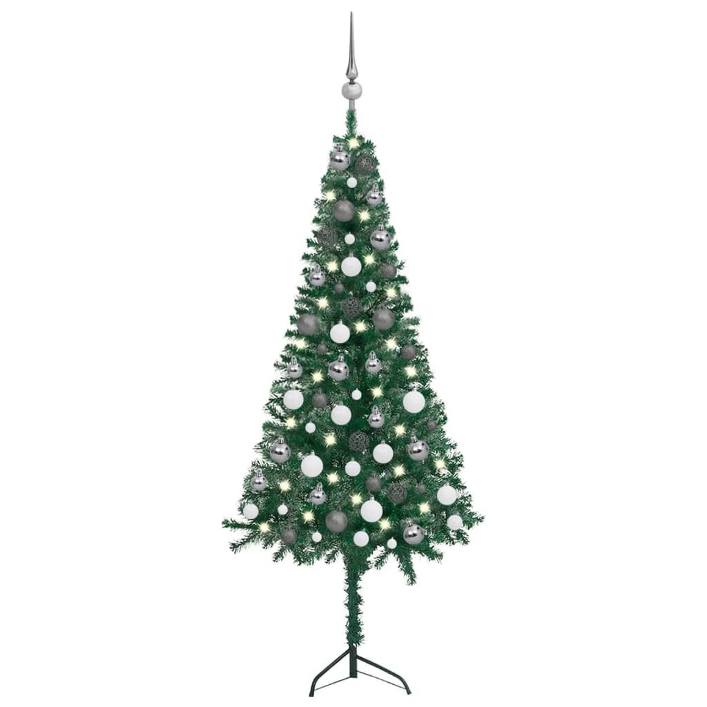 Corner Artificial Christmas Tree LEDs&Ball Set Green 47.2" PVC