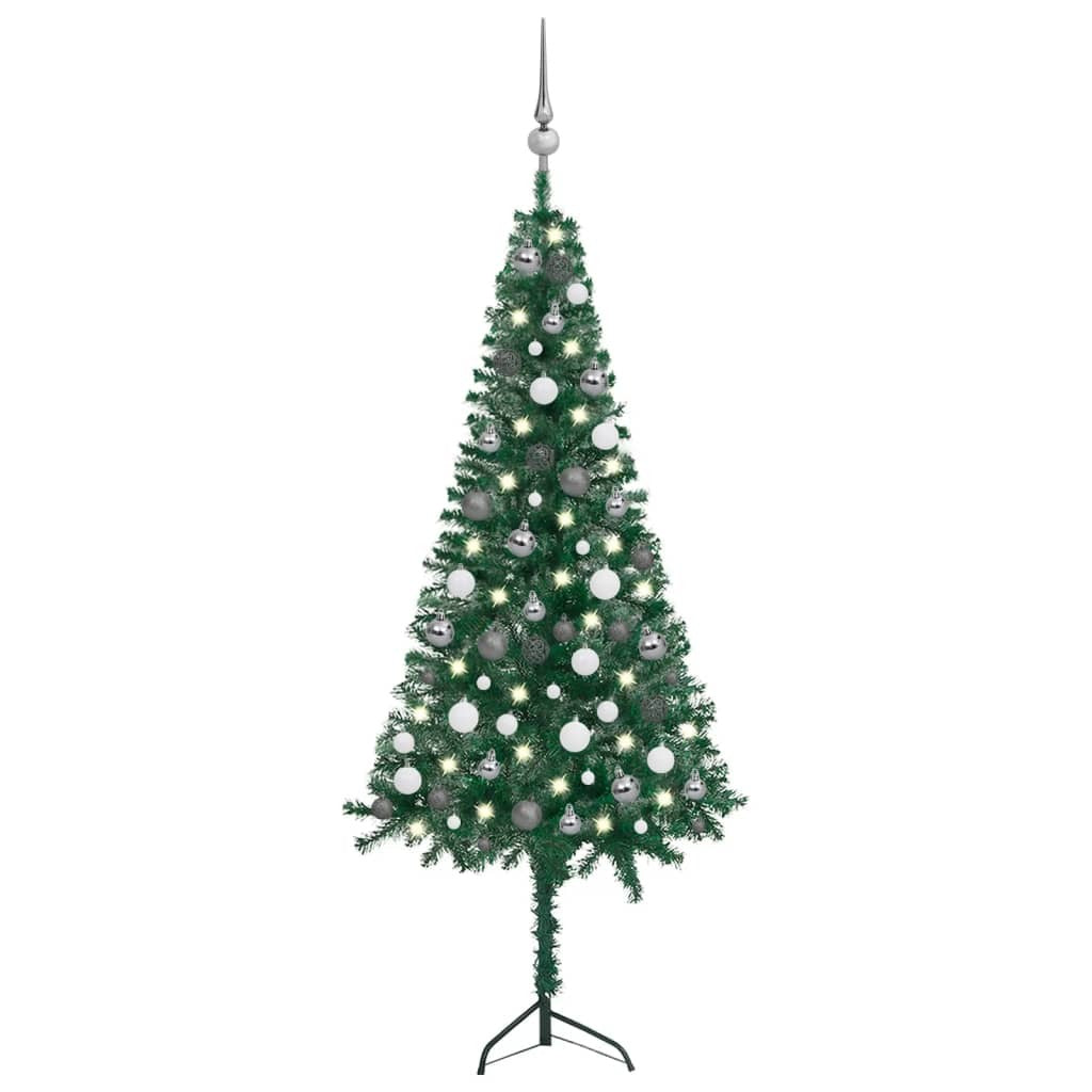 Corner Artificial Christmas Tree LEDs&Ball Set Green 59.1" PVC