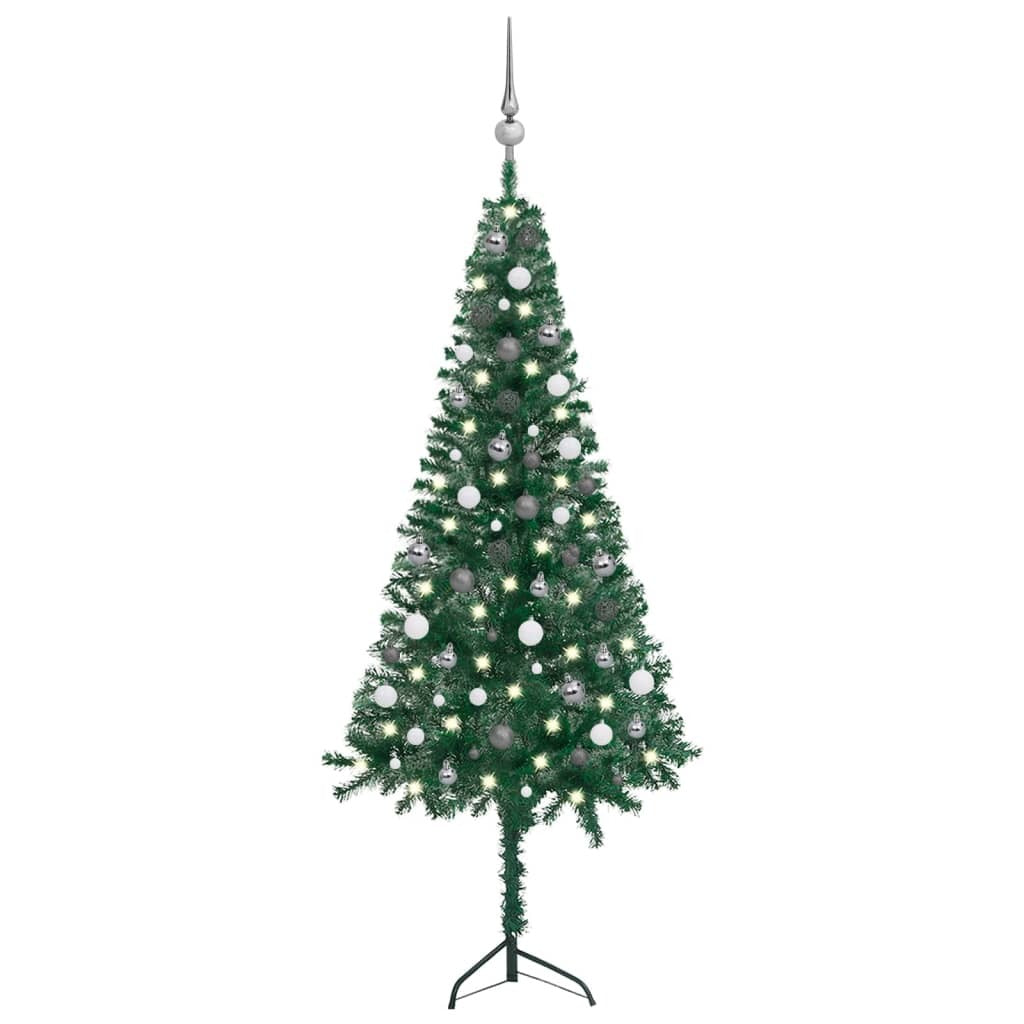 Corner Artificial Christmas Tree LEDs&Ball Set Green 70.9" PVC
