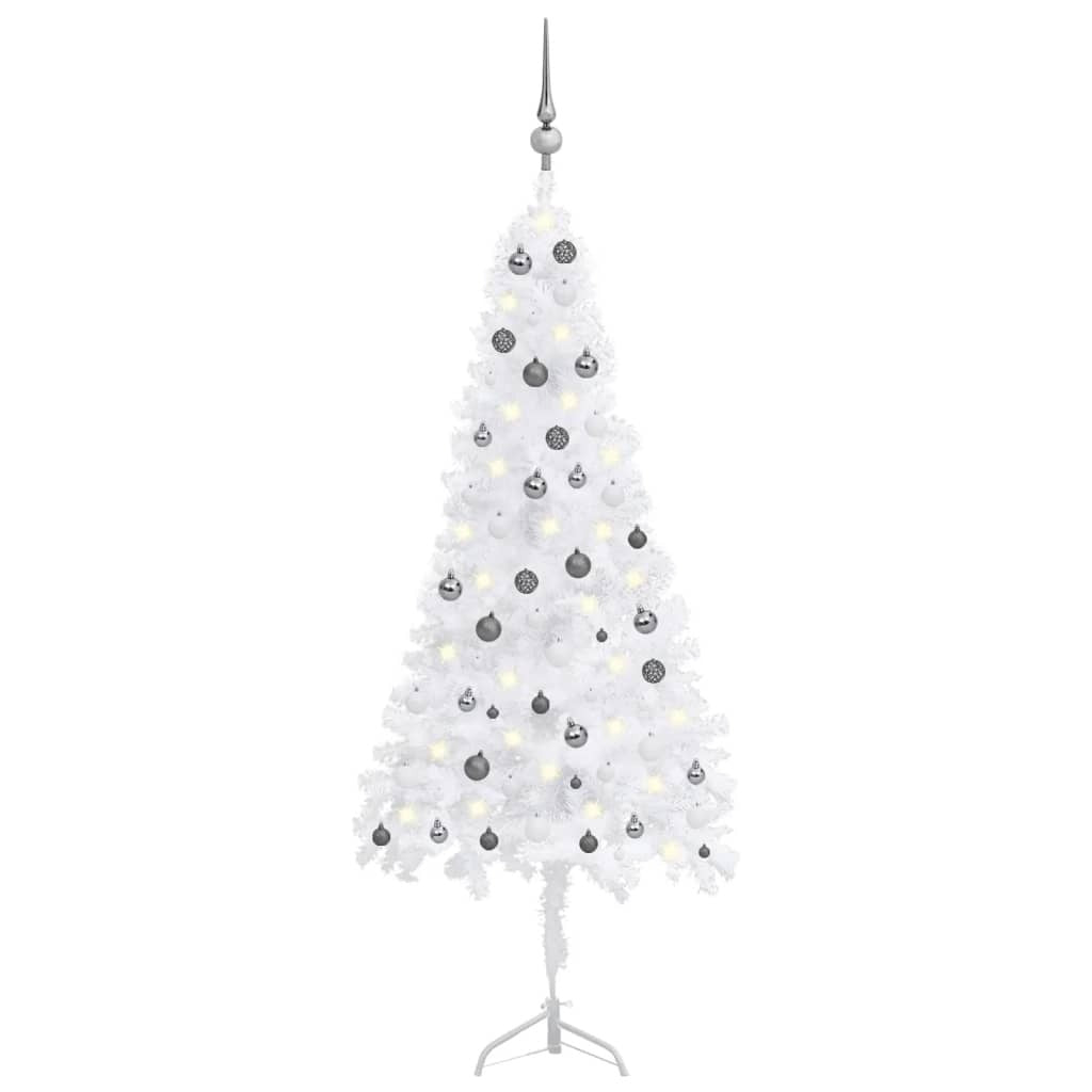 Corner Artificial Christmas Tree LEDs&Ball Set White 82.7" PVC