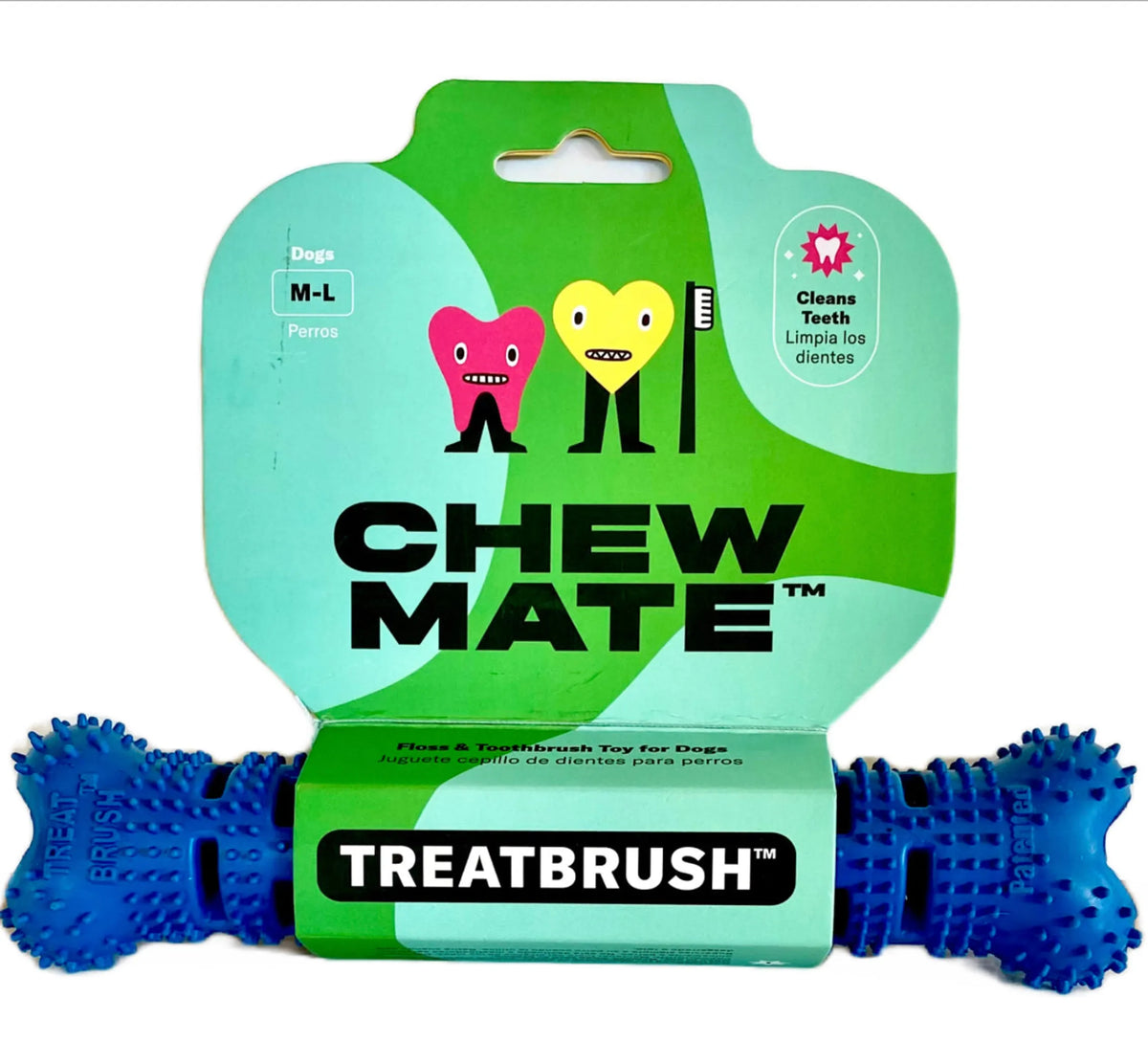 Natural Rubber Bone Toothbrush Toy - Blue, MEDIUM/LARGE DOGS, 1