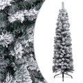 Slim Artificial Christmas Tree with Flocked Snow Green 5 ft PVC