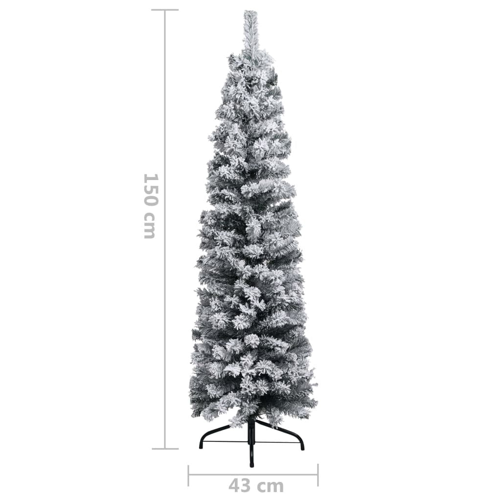 Slim Artificial Christmas Tree with Flocked Snow Green 5 ft PVC