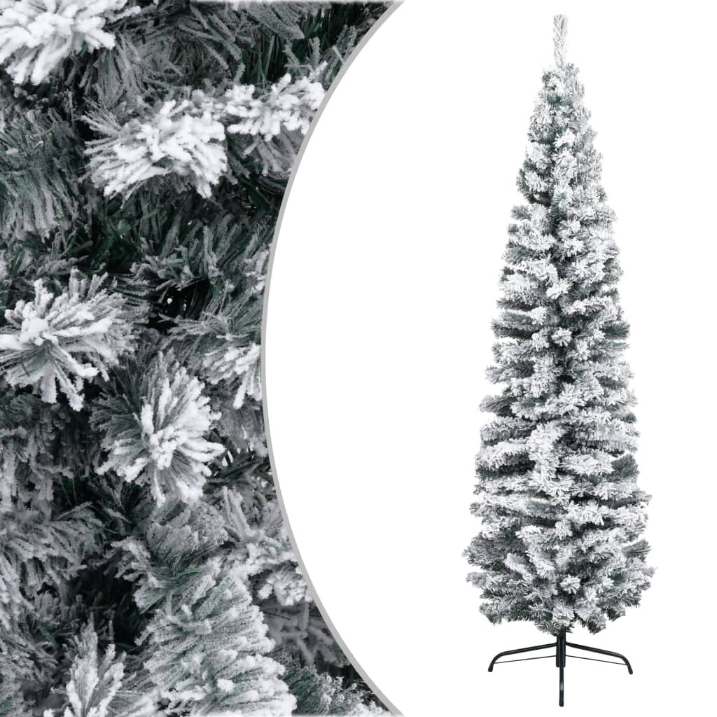 Slim Artificial Christmas Tree with Flocked Snow Green 6 ft PVC