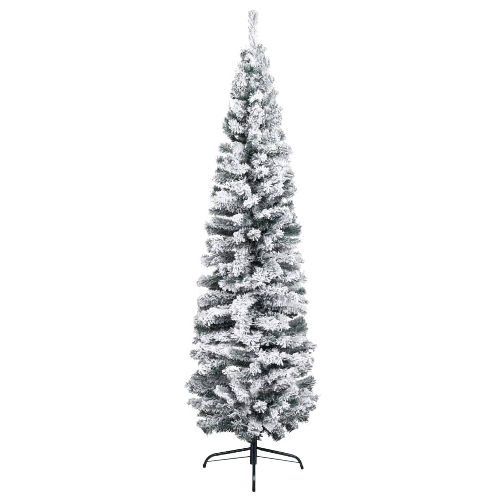 Slim Artificial Christmas Tree with Flocked Snow Green 8 ft PVC