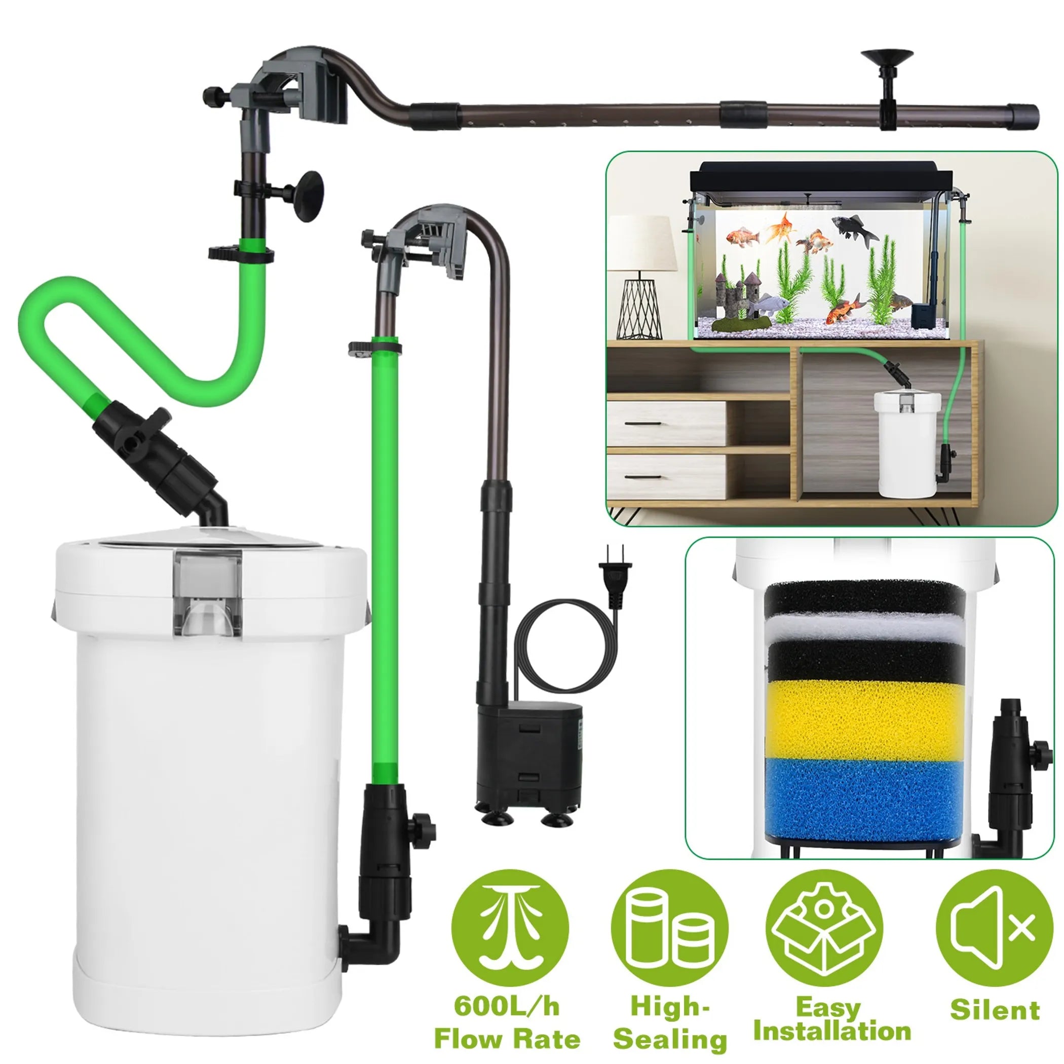 3-Stage External Canister Filter for Aquarium Fish Tank
