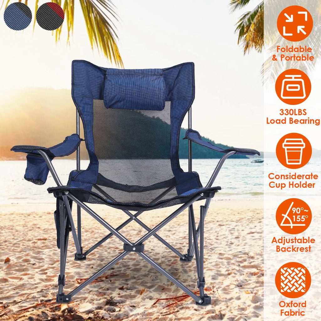 Foldable Camping Chair 330LBS Load Heavy Duty Steel Lawn Chair