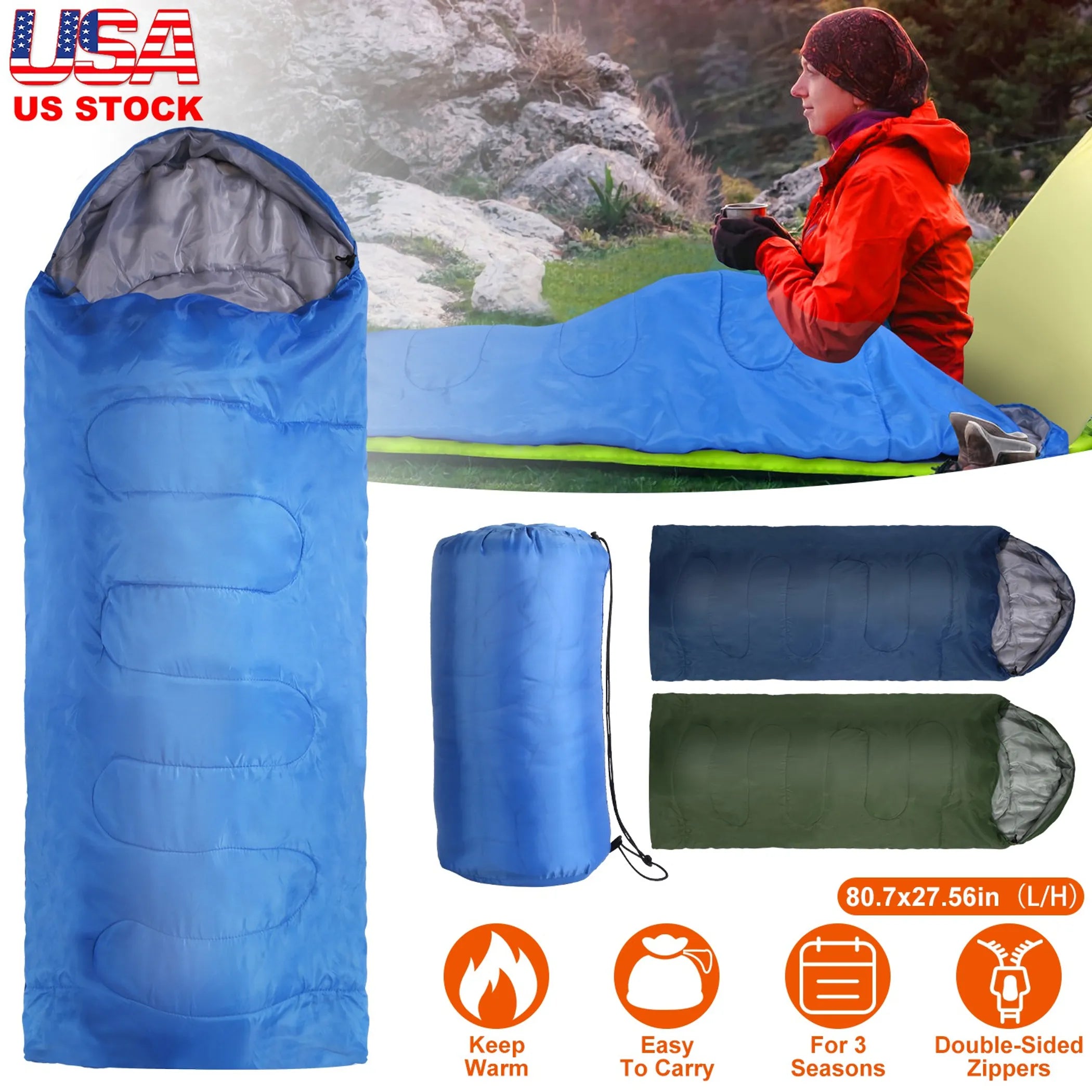 Camping Sleeping Bags for Adults Teens Moisture-Proof Hiking Sleep Bag