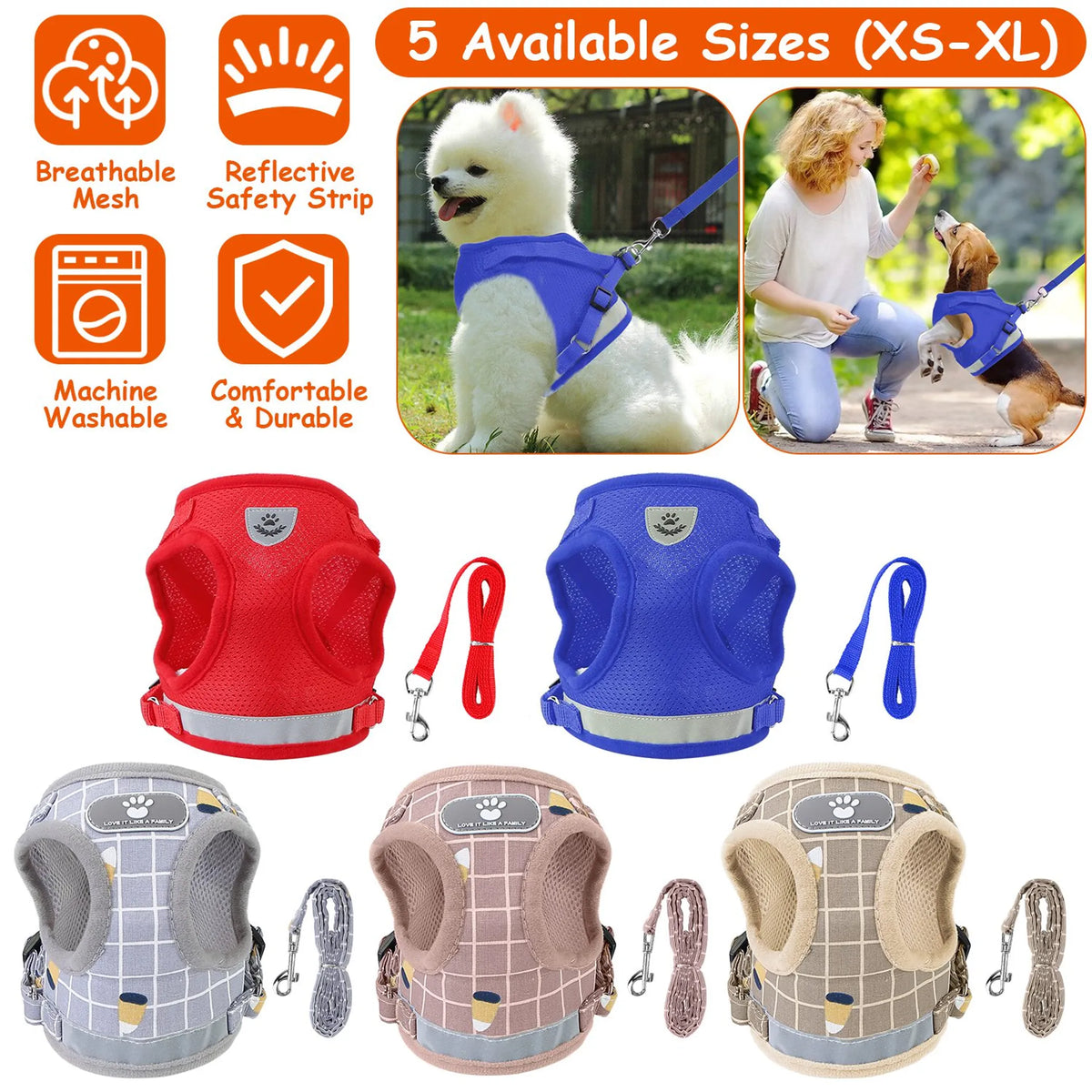 Pet Mesh Harness Dog Leash Set