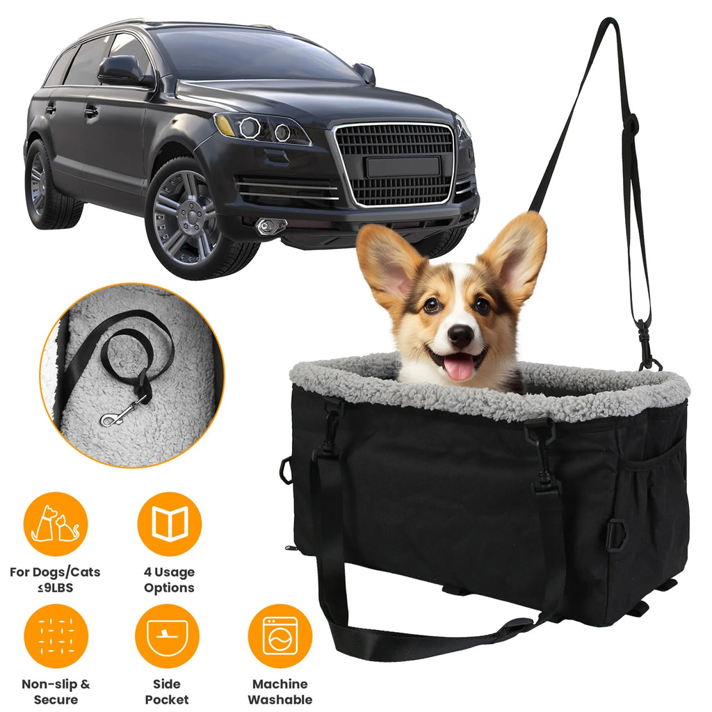 Small Dog Car Seat with Harness Center Console Pet