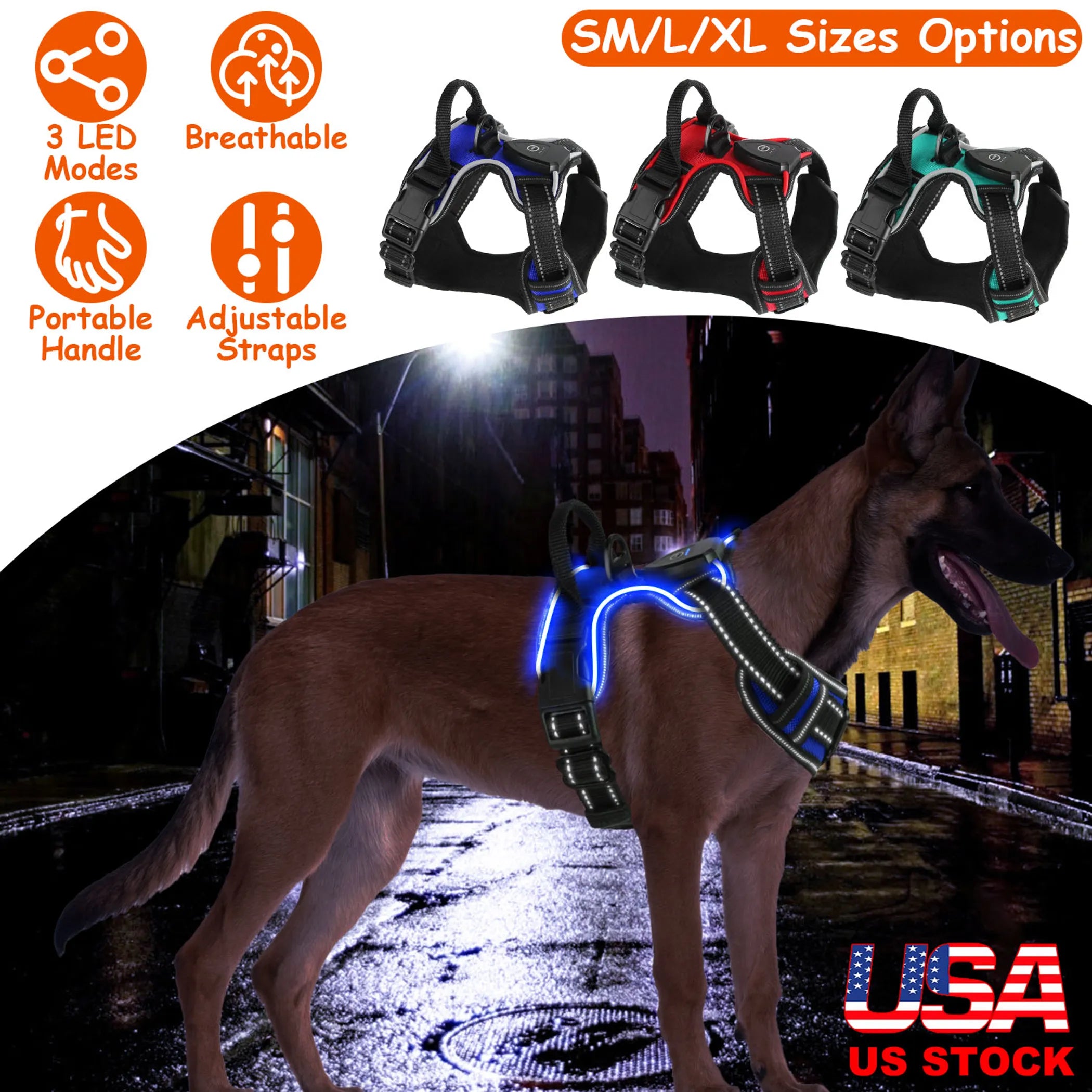Light Up Dog Harness Rechargeable LED Dog Harness