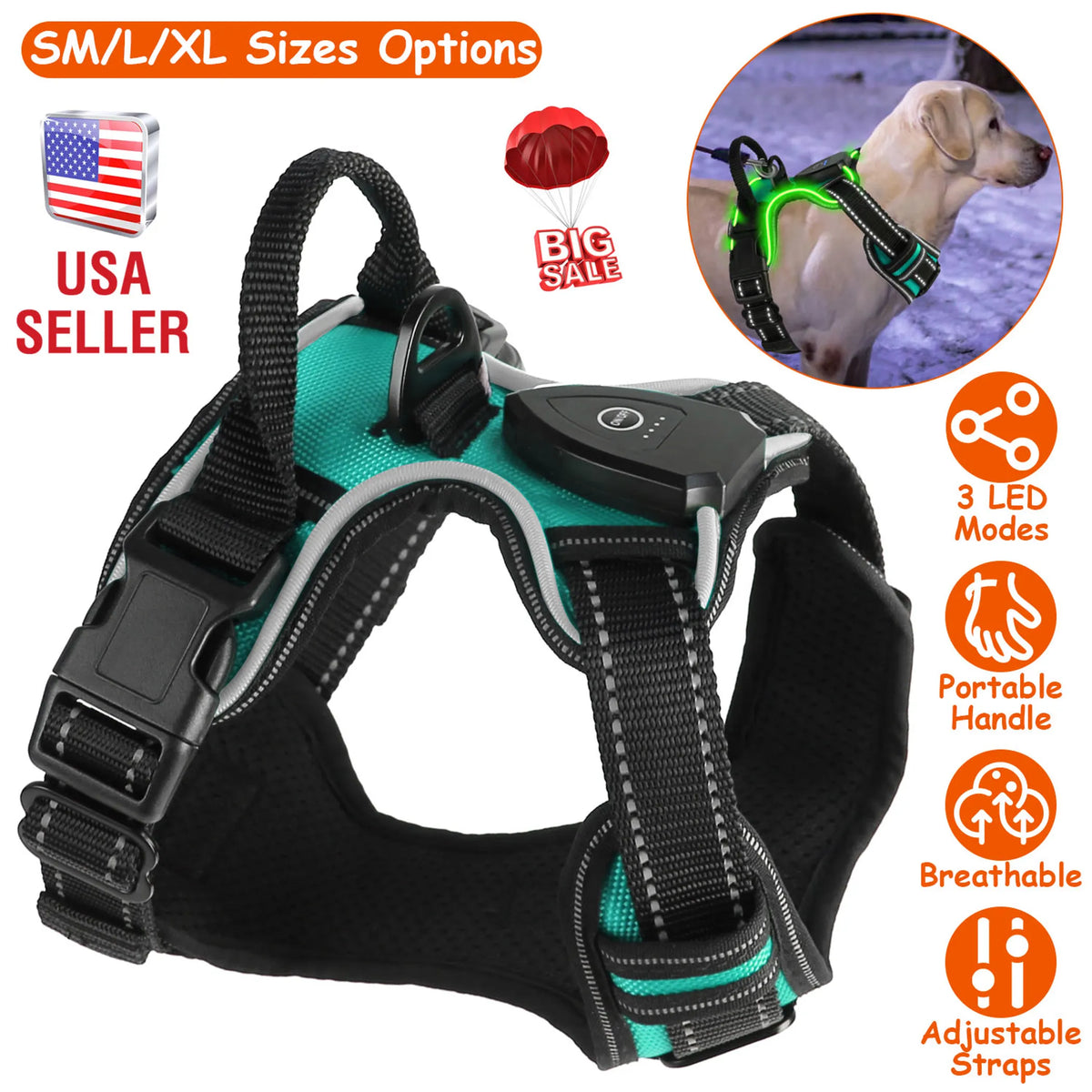 Light Up Dog Harness Rechargeable LED Dog Harness